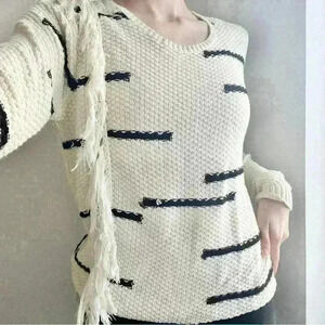 Lucky Brand Womens White Fringe Asymmetrical Western Boho Bohemian Sweater Small